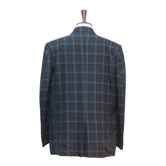 Mens Blazer Tartan Plaid Blue Green 100% Wool Formal Party Jacket Sport Coat 46R - Picture 2 of 8